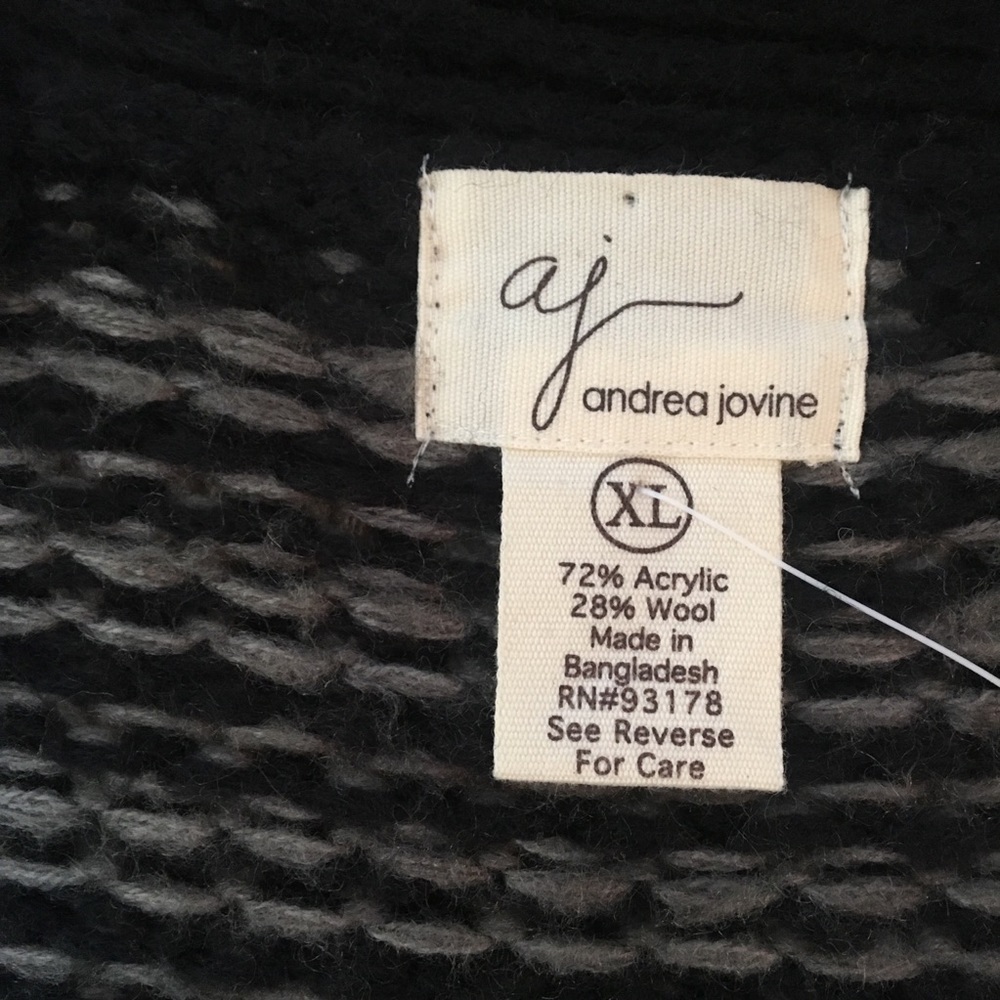 NWT Andrea Jovine Open Cardigan Sweater AJ Fair Isle Chevron Knit Black White XL - Picture 3 of 5